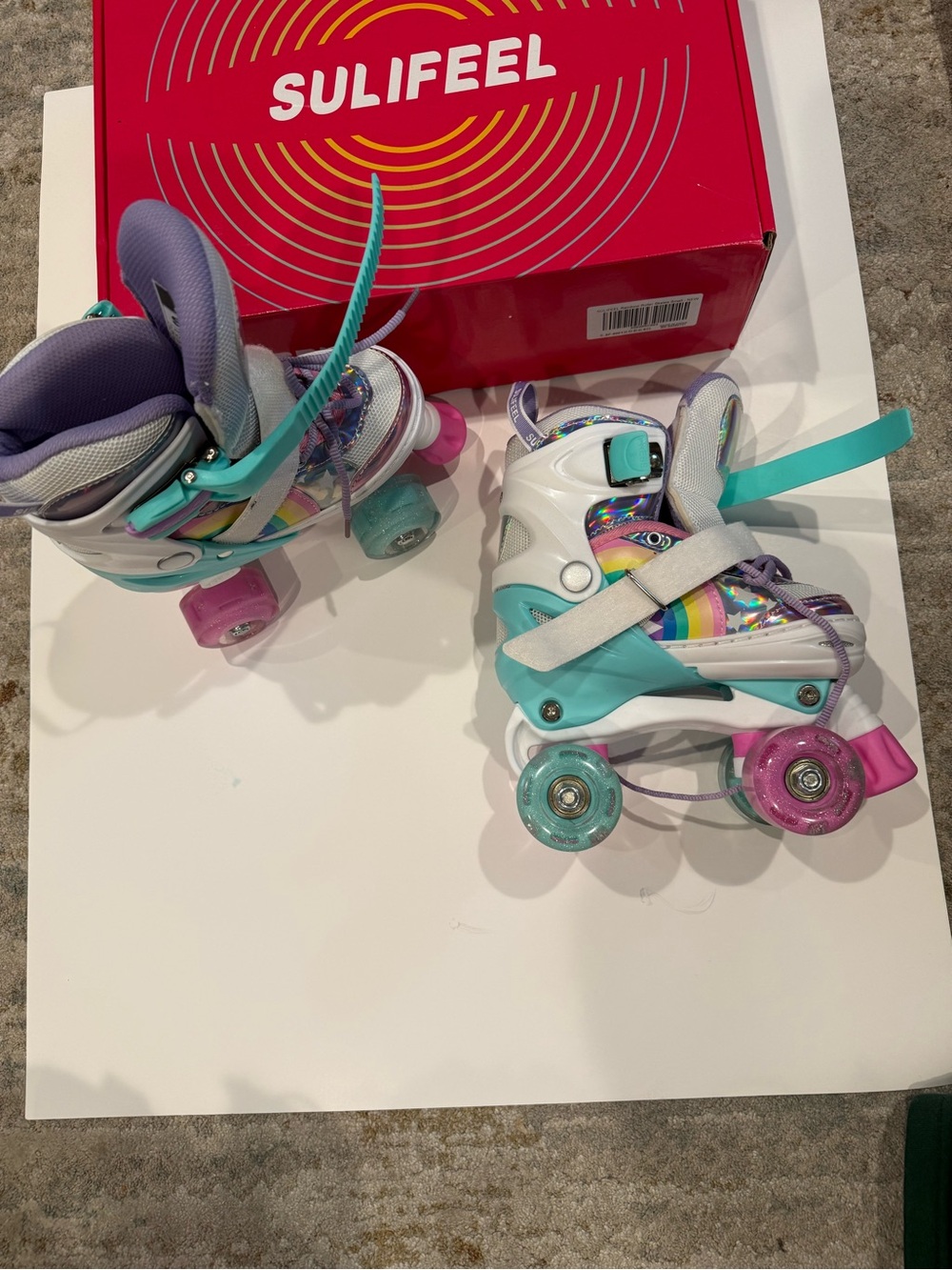 Kids Rainbow Roller Skates in Teal, Pink & Purple